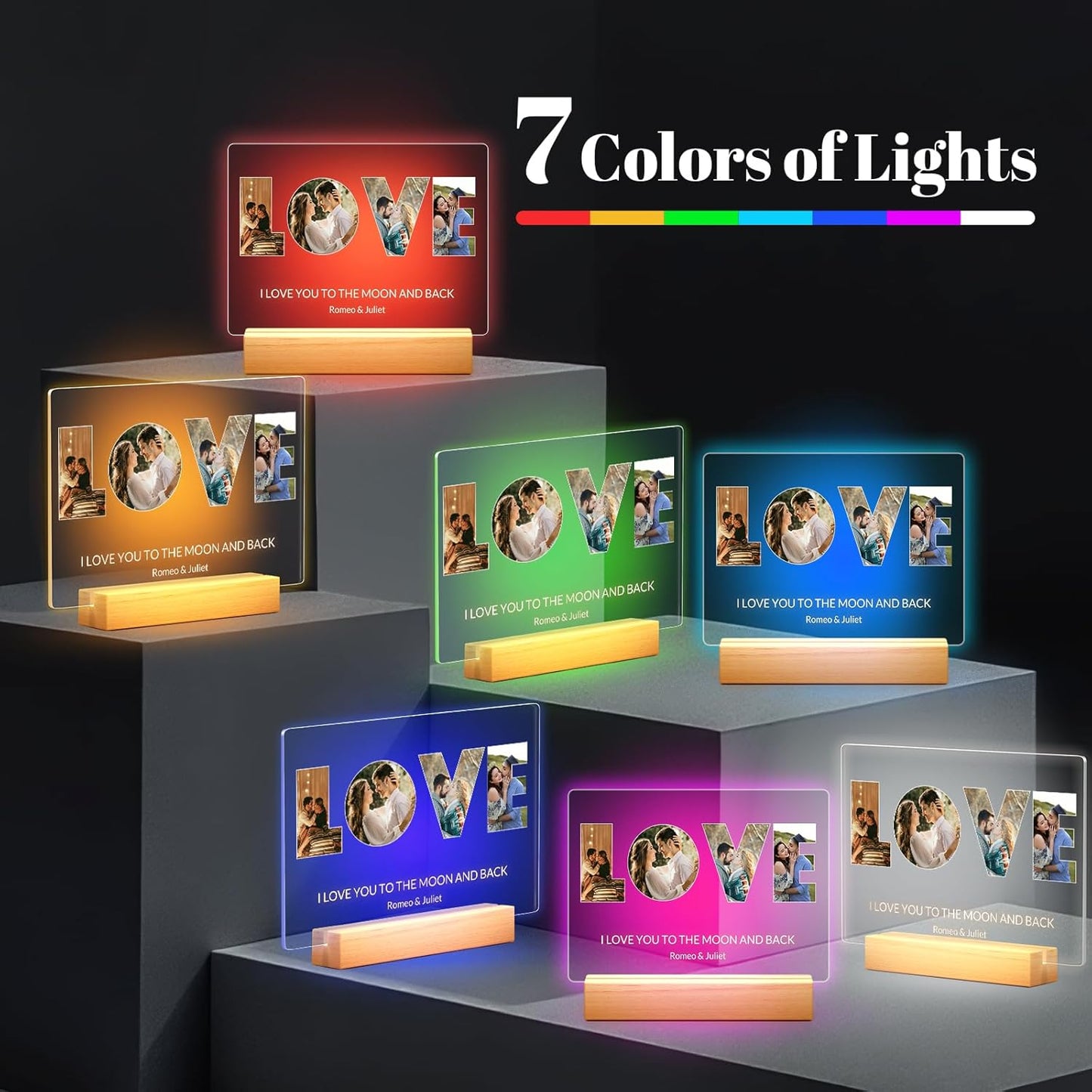 Custom Picture Frames with Photo, Personalized LOVE Photo Frame with Night Light, Customized Picture Frame, Personalized Anniversary Birthday Gifts for Women, Men, Him, Her, Girlfriend, Boyfriend, Couple