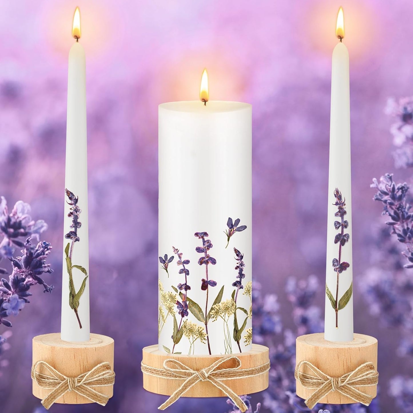 Irenare Unity Candles with Holder for Wedding Ceremony Wedding Decortions Accessories Glass Candle Holder Pillar Candle for Formal Events Church(Flower)