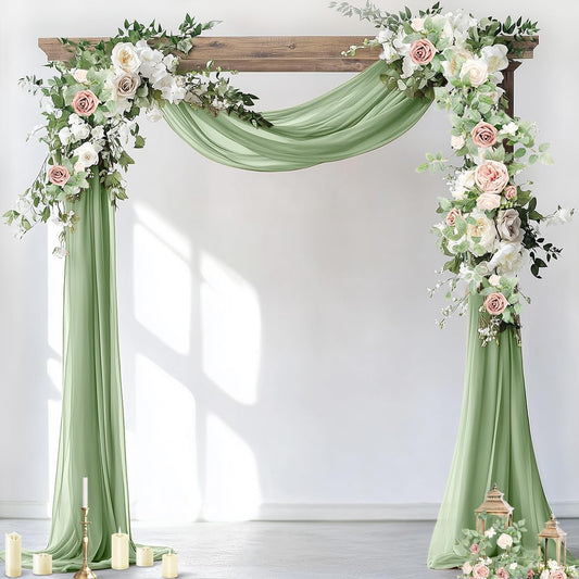 Socomi Wedding Arch Draping Fabric 3 Panels 29" x 19Ft Sage Green Sheer Chiffon Curtain Drapes 6 Yards for Wedding Ceremony Birthday Party Decoration