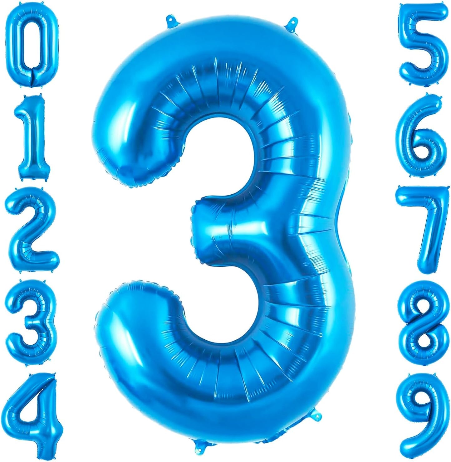 Blue 3 Balloon Number,40 Inch Number 3 Balloon Big Blue 3 Foil Mylar Helium Balloon for Birthday Party Decorations