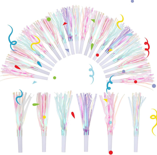 24 Pcs Mermaid Party Blowers, Glitter Fringed Noise Makers, Blow Horns for Mermaid Birsthday Favor Decorations, Celebrations, Graduation Events, Sporting Gatherings and More