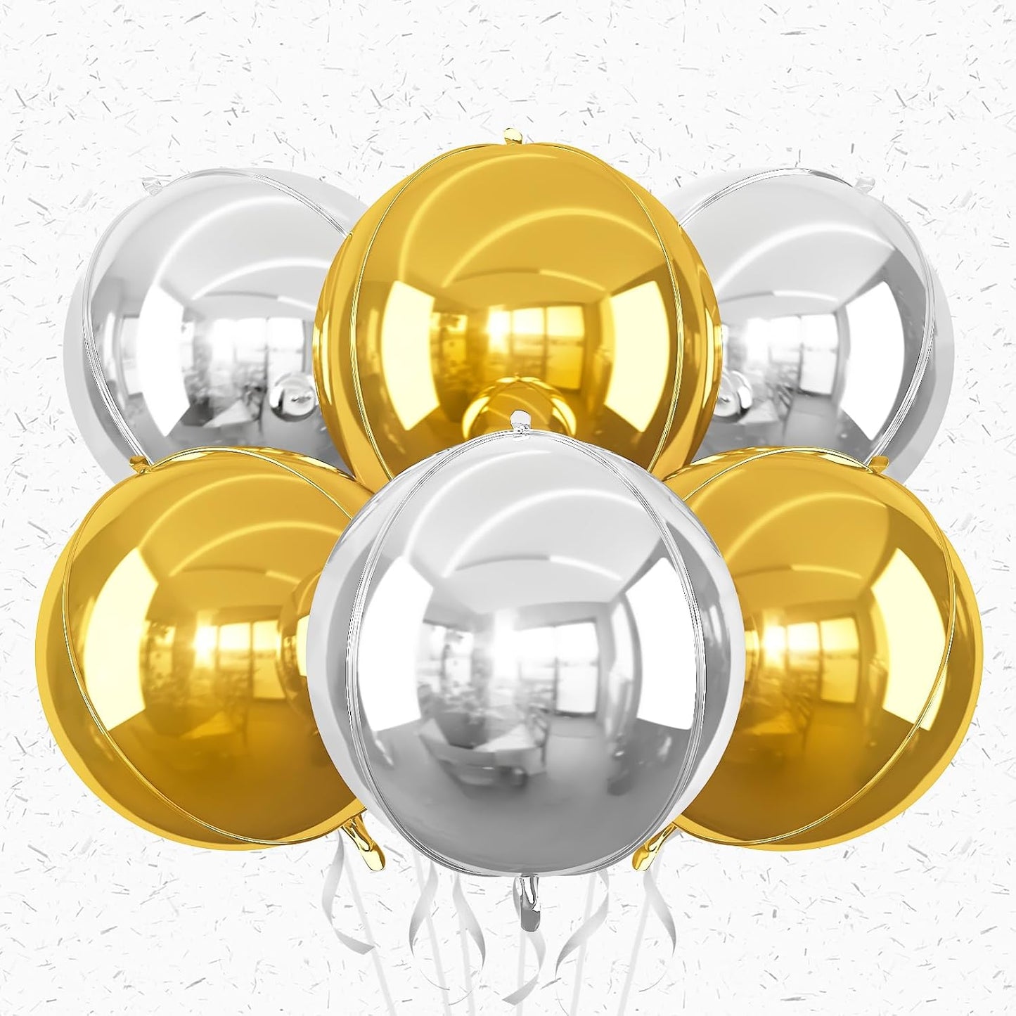 6Pcs Gold Silver Round Foil Balloons,Giant 4D Round Ball Balloons,22 Inch Metallic Gold Silver Balloon for Birthday Wedding Graduation Prom Party Decorations