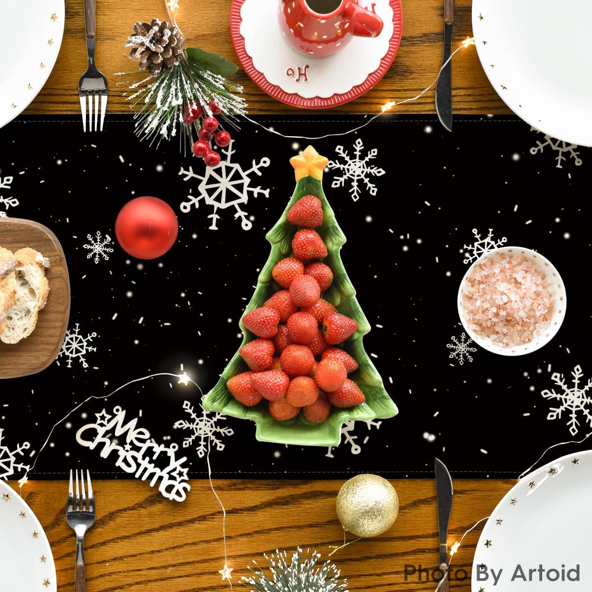 Artoid Mode Black Snowman Snowflake Let it Snow 2PCS Winter Table Runner, Christmas Kitchen Dining Table Decoration for Home Party Decor 13x72 Inch