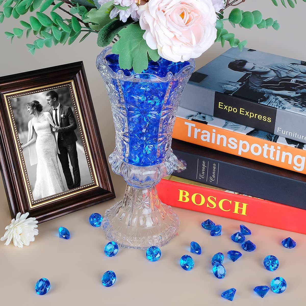 Acrylic Diamond Fake Gems Vase Filler, Babenest 240pcs 3/4 Inch Faux Diamonds Crystals Jewels for Table Scatters Wedding Party Event Arts & Crafts Birthday Decoration Favor (Royal Blue)