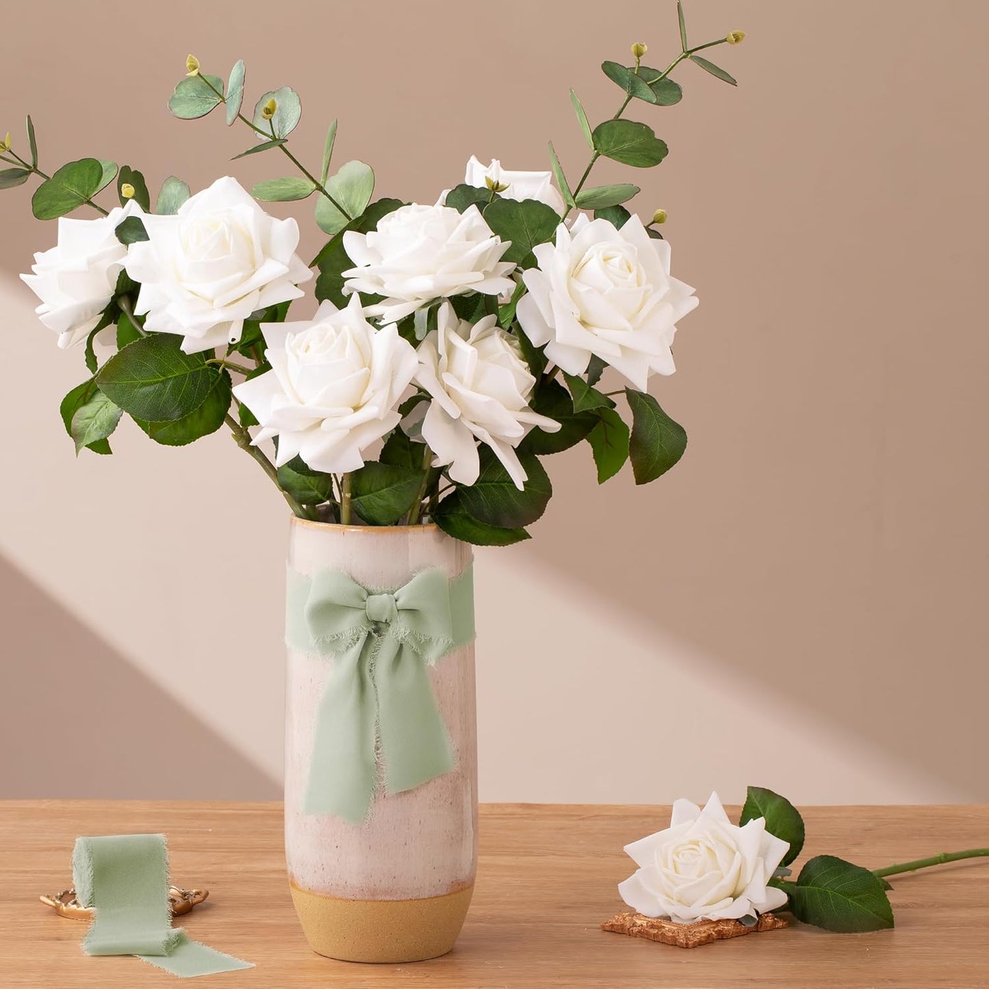 DORIS HOME Sage Green Chiffon Ribbon for Flower Bouquet, 2" x21Yd Fabric Ribbon for Gift Wrapping, Handmade Frayed Ribbon for Wedding/Christmas Decorations