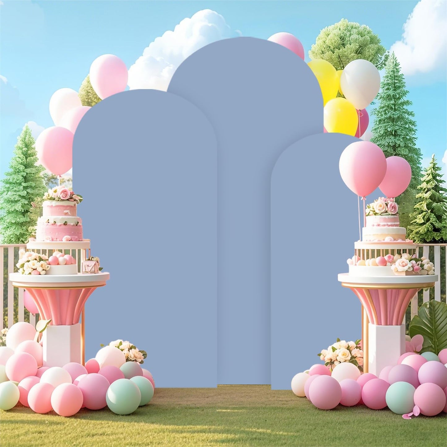 Arch Backdrop Stand and Cover Set of 3 (6FT, 5FT, 4FT) Backdrop Stand for Parties Dusty Blue Arch Covers Stretchy Backdrop Metal Arch Frame Stand for Wedding Graduation Ceremony Birthday Decoration