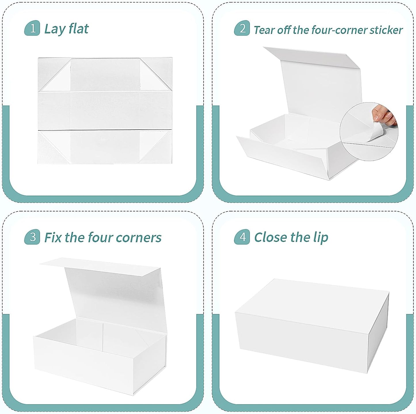 Rinrda 5 Pack Large White Gift Box,13.75"x9"x4.5", Gift Boxes with Magnetic Lids for Presents Closure Gift Packing for Birthday,Christmas, Halloween,Wedding,Bridal Gifts,Mother's Day Gift Packging