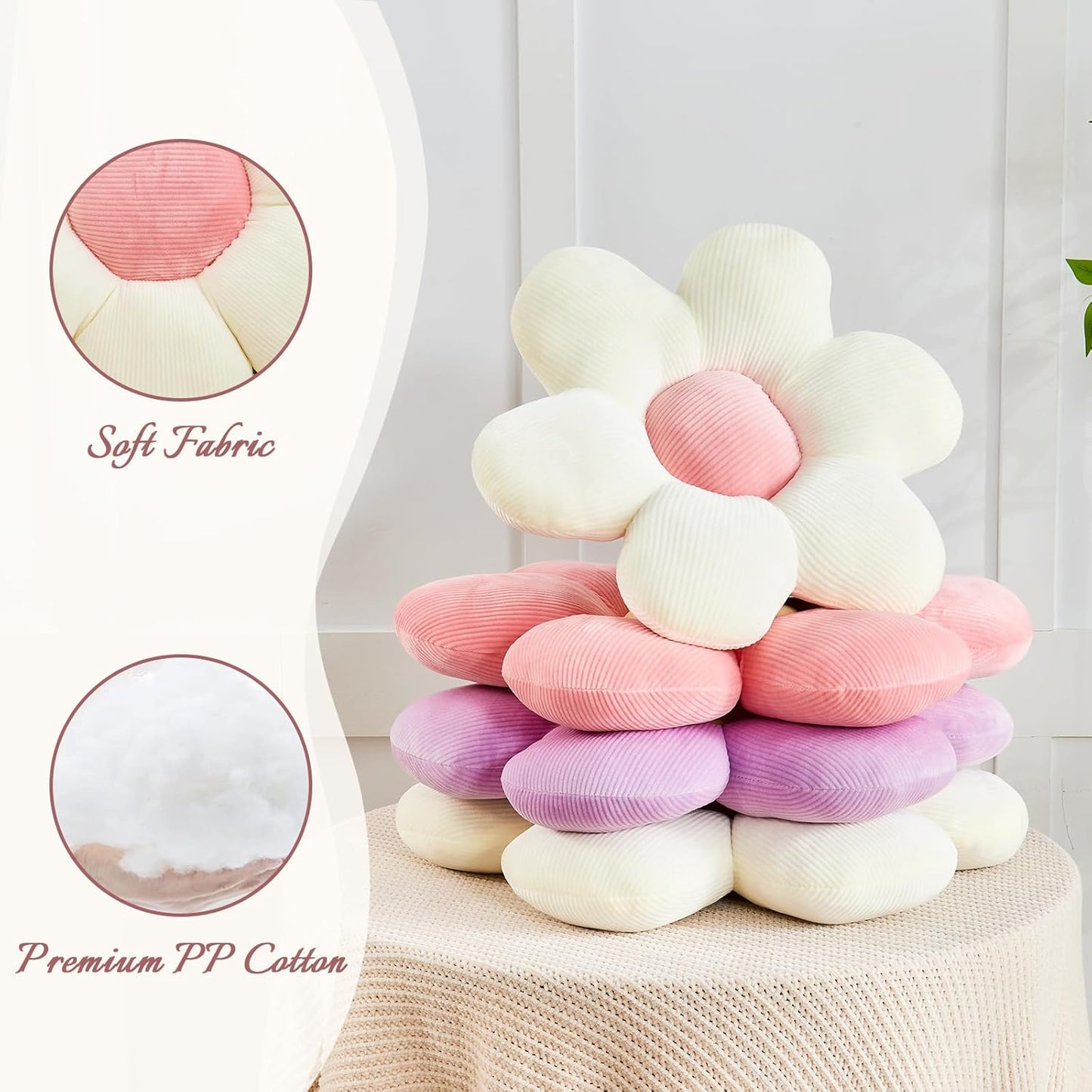 Purple Flower Pillow, 14.9" Cute Flower Shaped Floor Pillow, Aesthetic Floral Plush Daisy Decorative Throw Pillows for Bed Sofa Couch