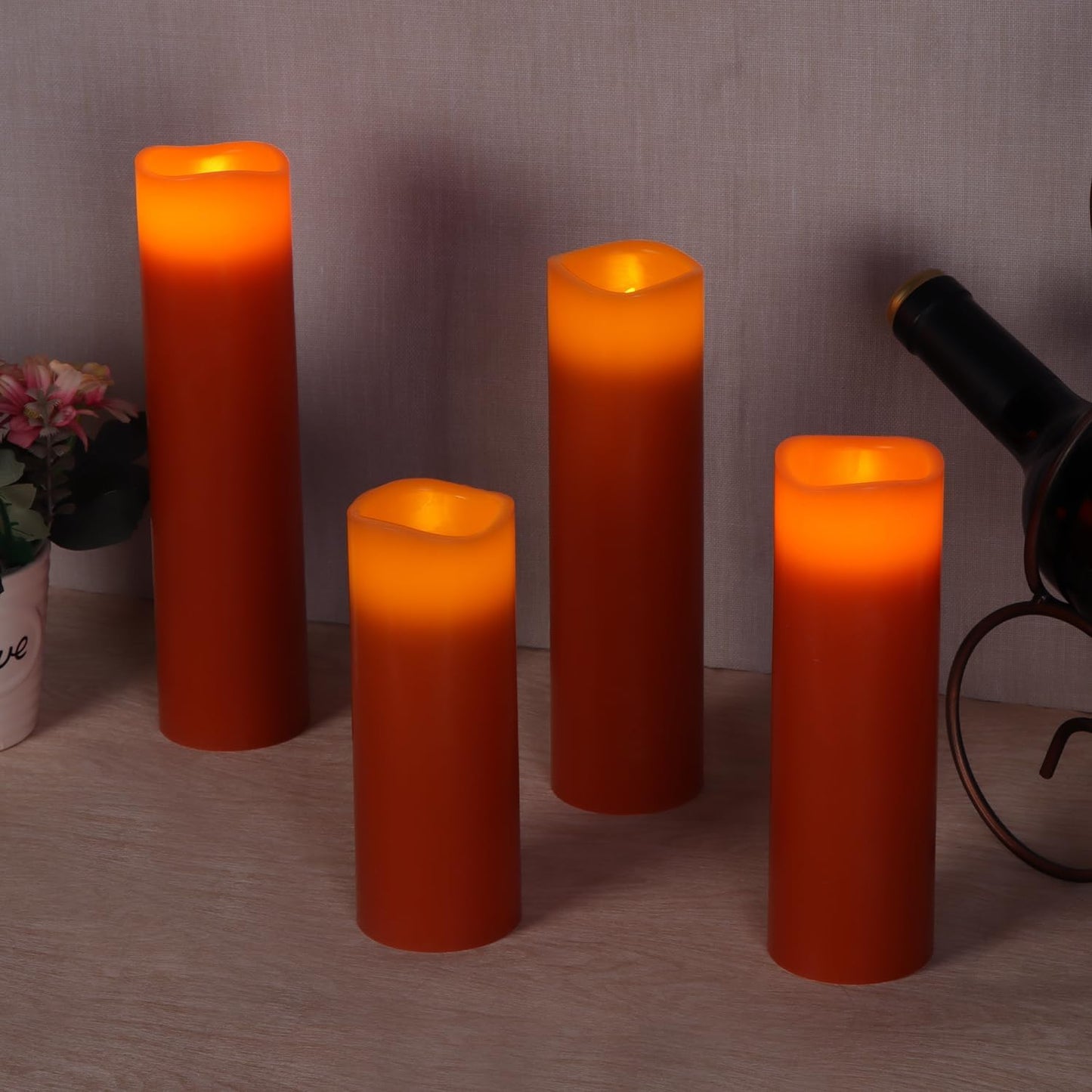 Vinkor Flameless Candles Battery Operated Candles Real Wax Pillar LED Candles with 10-Key Remote and Cycling 24 Hours Timer (Orange Set of 9)