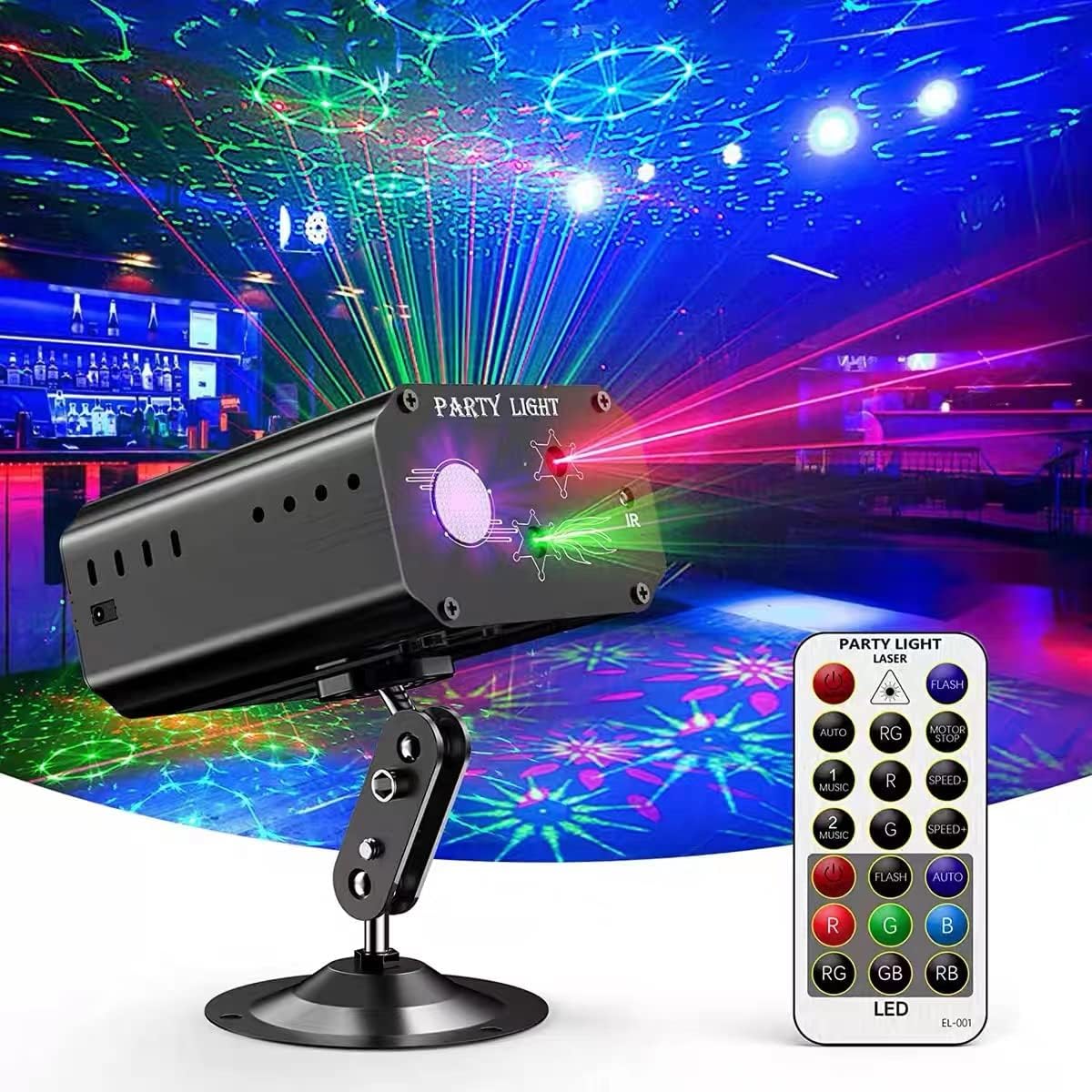 Mini Party Lights Dj Disco Strobe Stage Lights Sound Activated Laser Llights Projector with Remote Control for Parties Bar Birthday Wedding Holiday Event Live Show Xmas Decorations