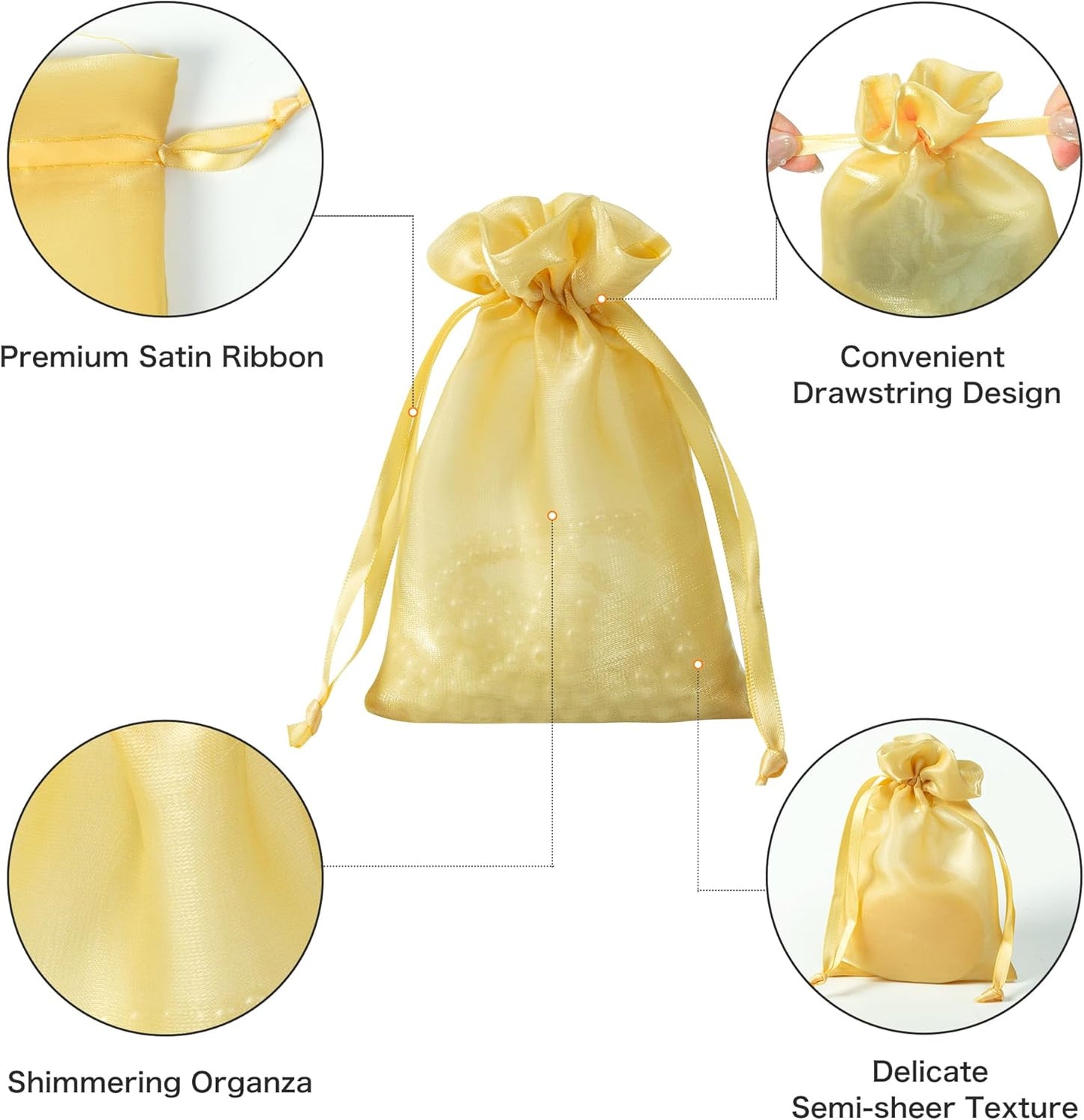 QIANF 20 Pcs Gold Small Organza Bags 6X9 inch for Wedding Favors with Drawstring, Mini Mesh Gift Bags Jewelry Pouch for Candy Bridal Shower Party Favor Baby Shower Christmas