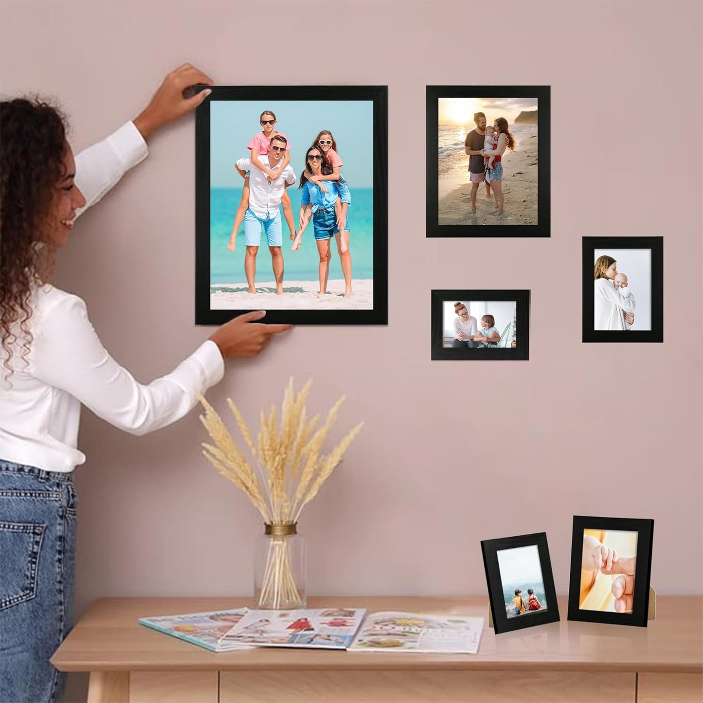 5x7 Picture Frame Set of 4, Black Wooden Frame with High Definition Glass, 5 x 7 Photo Frames for Tabletop Display and Wall Mounting