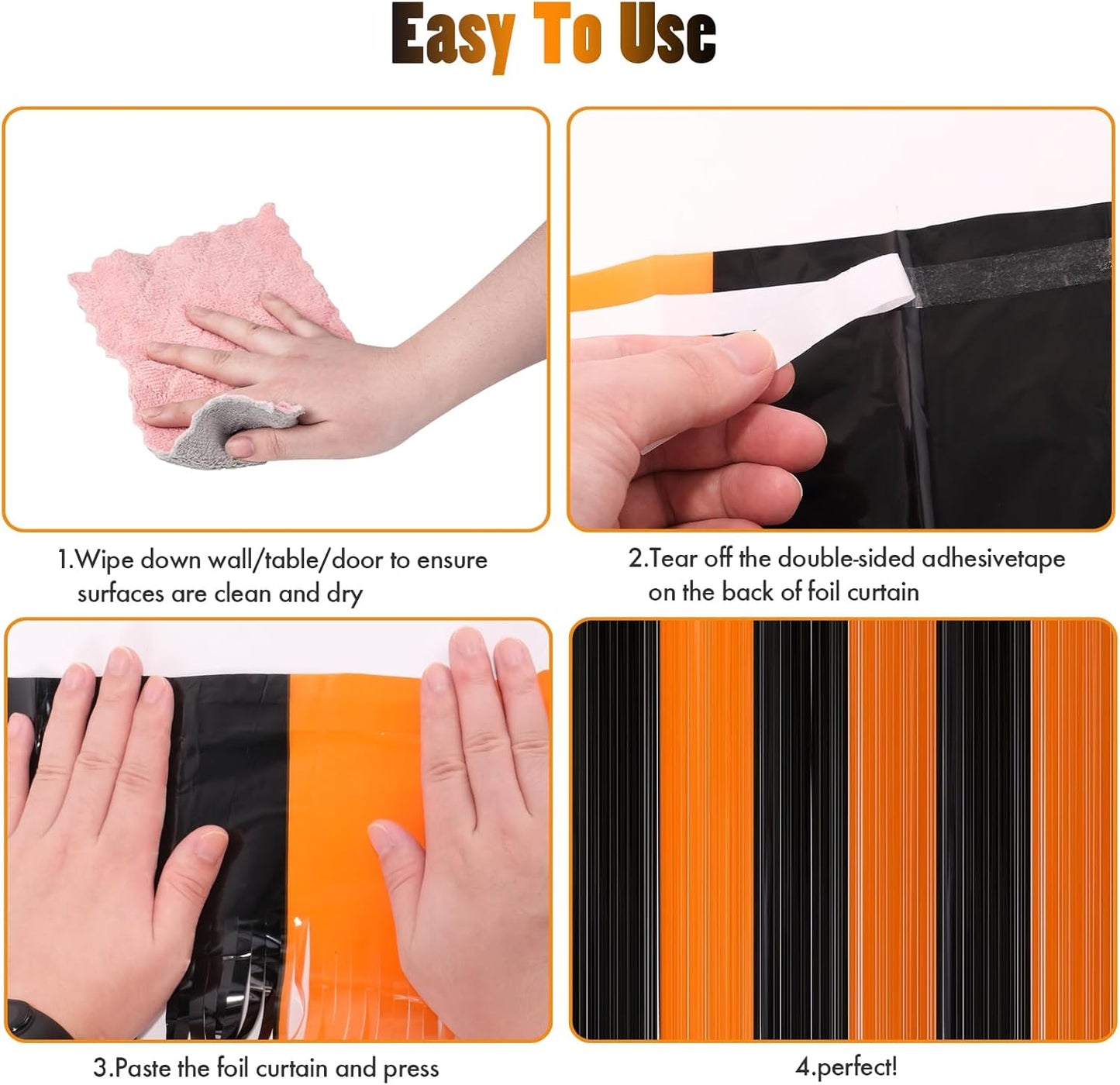 CANREVEL 2 Pack 3.3x8.2 Feet Black and Orange Foil Fringe Backdrop Curtains, Tinsel Streamers Birthday Party Decorations, Fringe Backdrop for Halloween, Bachelorette Party