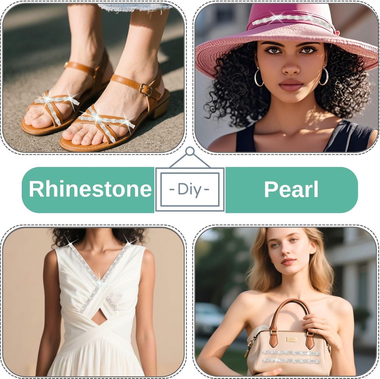 PEARLY JUN 1 Yard Pearl Rhinestone Trim Chain Silver Crystal Fringe Diamond Applique Ribbon String Tassel Strip for Sewing Wedding Dress Crafting Crafts Flower Embellishments