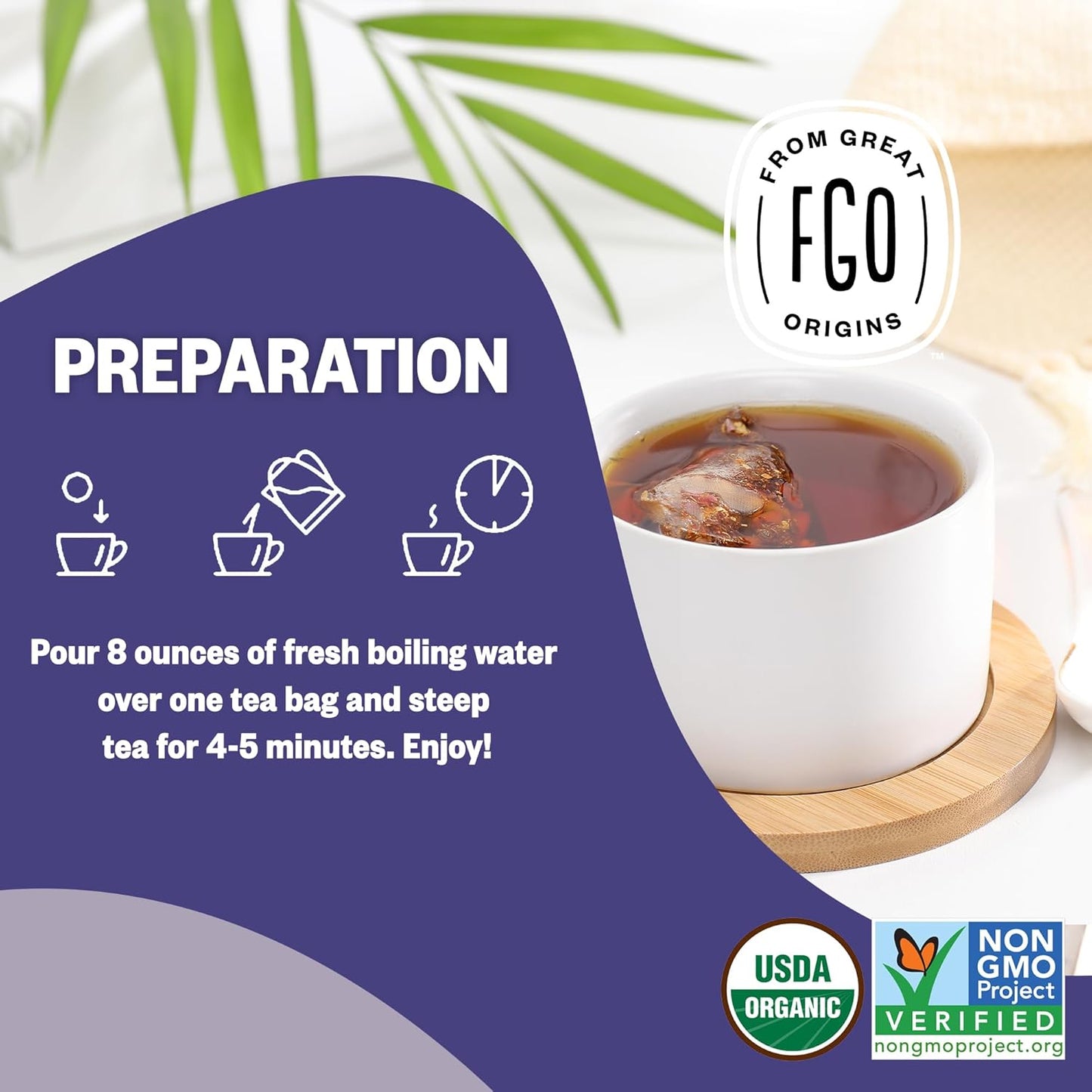 FGO Organic Earl Grey Black Tea, 100 Count, Eco-Conscious Tea Bags, Resealable Bag, Packaging May Vary (Pack of 1)