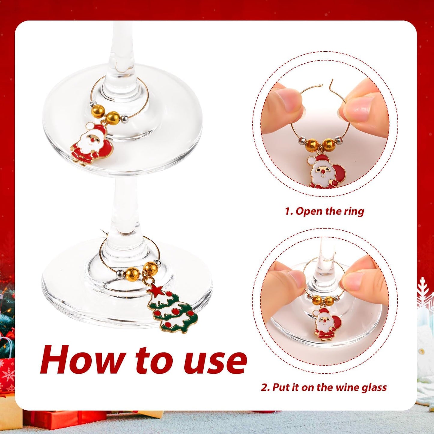 20pcs Christmas Wine Glass Charms, Cute Wine Glass Markers Tags Charms with Flannel Bag Christmas Theme Drink Identifier for Stem Glasses for Wine Tasting Party Favors Decorations