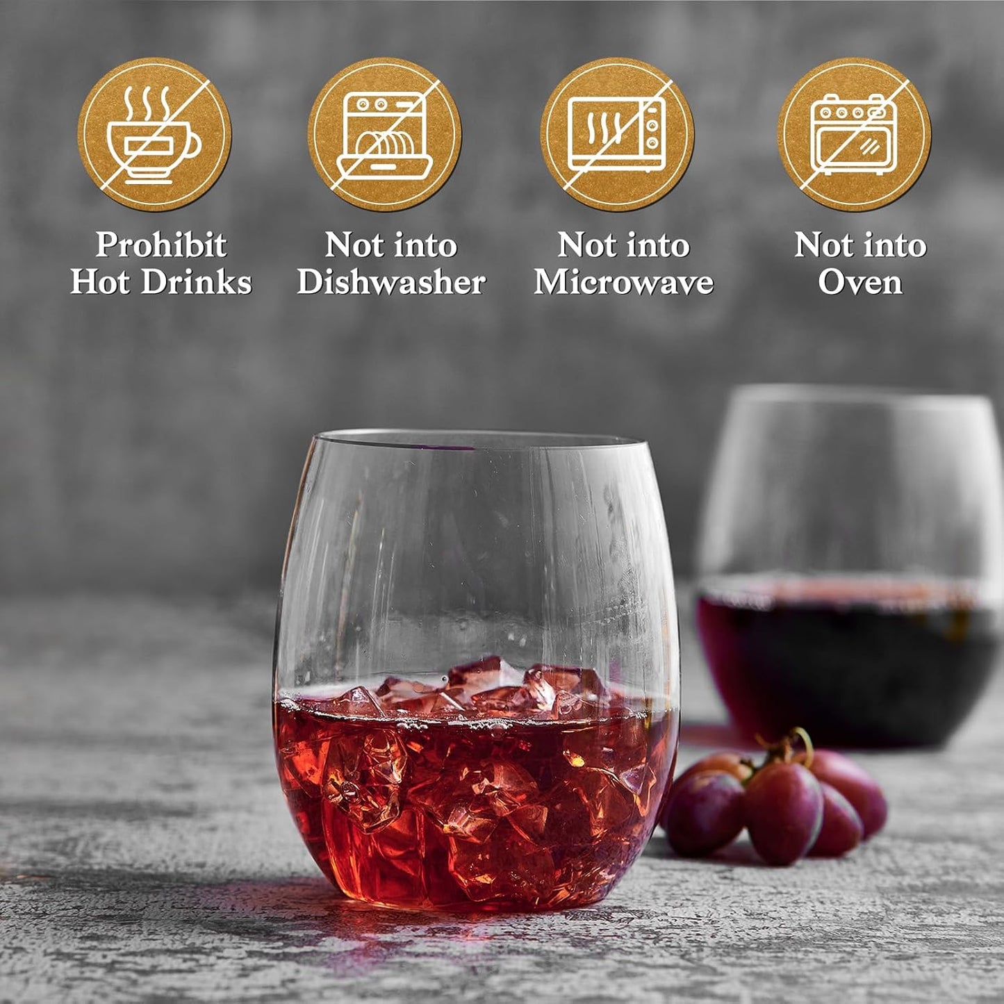 FOCUSLINE 32 Pack Plastic Wine Glasses Stemless, 12 Oz Crystal Clear Disposable Wine Cups, Reusable Plastic Wine Glasses for Parties Weddings, Shatterproof Recyclable and BPA-Free