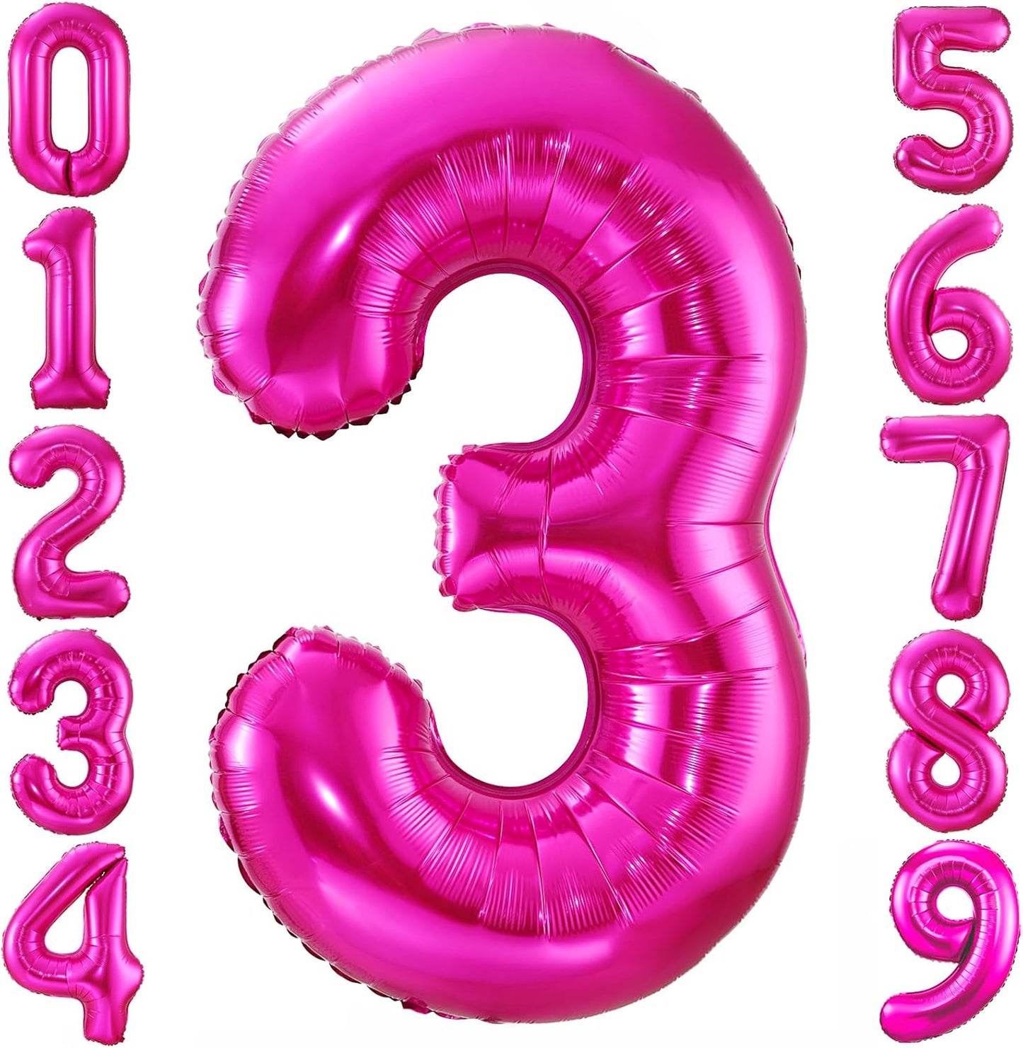 Hot Pink 3 Balloon,40 Inch Number 3 Balloon,3 Birthday Balloon Decorations, Foil Mylar Helium 3 Balloon Number for Birthday Party Decorations