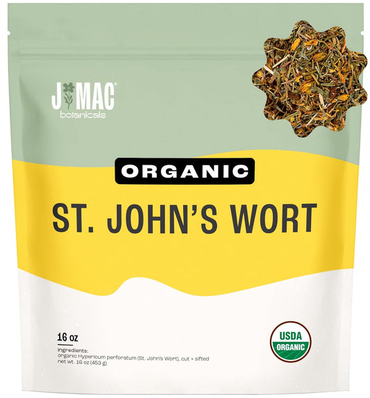 J Mac Botanicals, Organic St John's Wort (16 oz) Hypericum perforatum Loose Leaf Herbal Tea