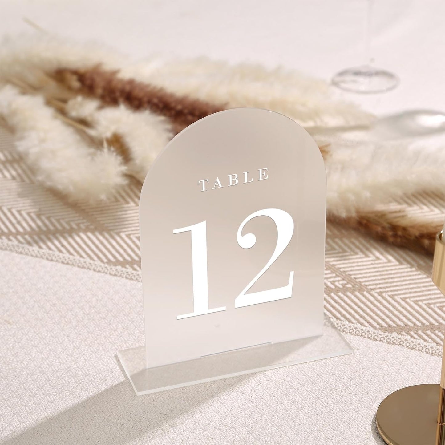 UNIQOOO Frosted Arch Wedding Table Numbers with Stands 1-30, 5x7" Acrylic Display Signs and Holders, Pack of 30, Perfect for Centerpiece, Reception, Decoration, Party, Anniversary, Event