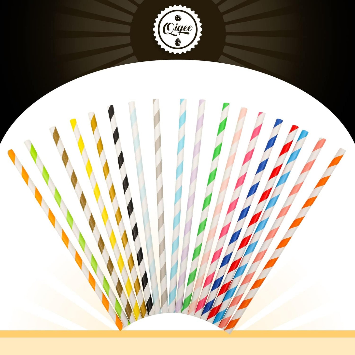 qiqee 200-pack Multi Stripe Rainbow Drinking Paper Straws Disposable Straws Bulk (20-Multi Color)