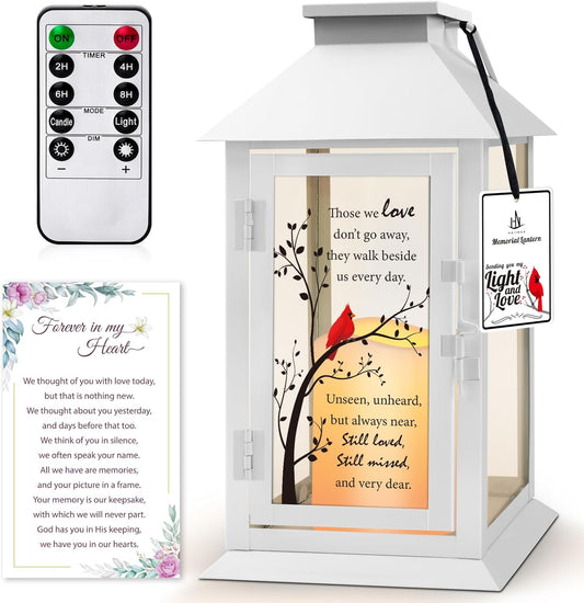 Memorial Lantern Bereavement Gifts in Memory of Loved One - Remembrance Sympathy Gifts for Loss of Mother or Father with LED Candle and Remote