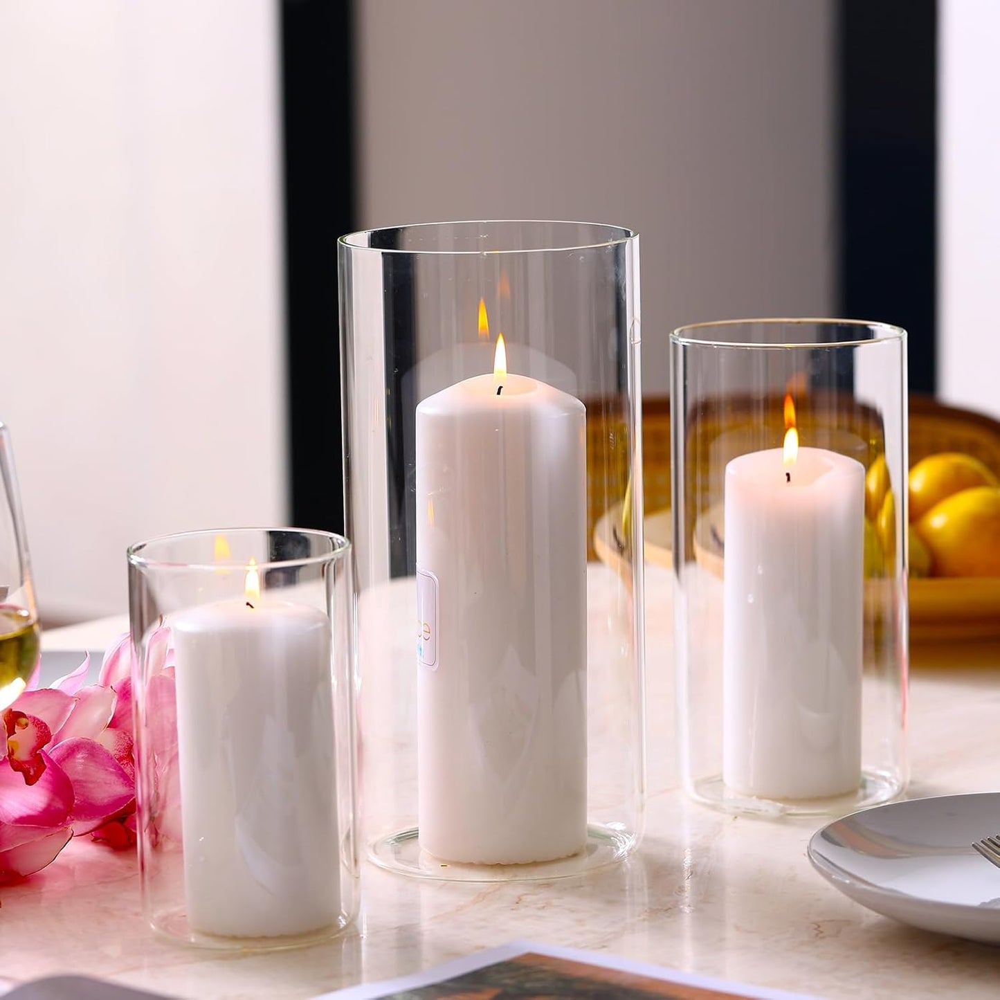 PHOSPHOR Hurricand Candle Holder 18 PCS, Glass Pillar Candle Holder, Clear Glass Cylinder Candleholder Glass Cylinder Vase for Centerpieces Wedding Party Decoration