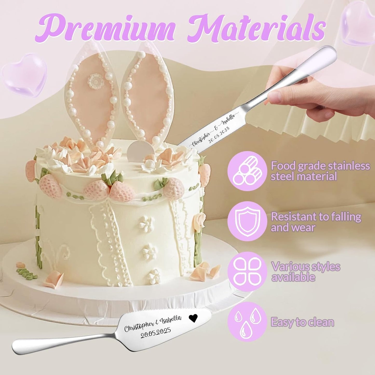 Custom Wedding Cake Knife and Server Set,Personalised Cake Serving Kit,Engraved Cake Cutting Set for Wedding,Personalized Gift for Anniversary, Valentine's Day Birthday or Christmas