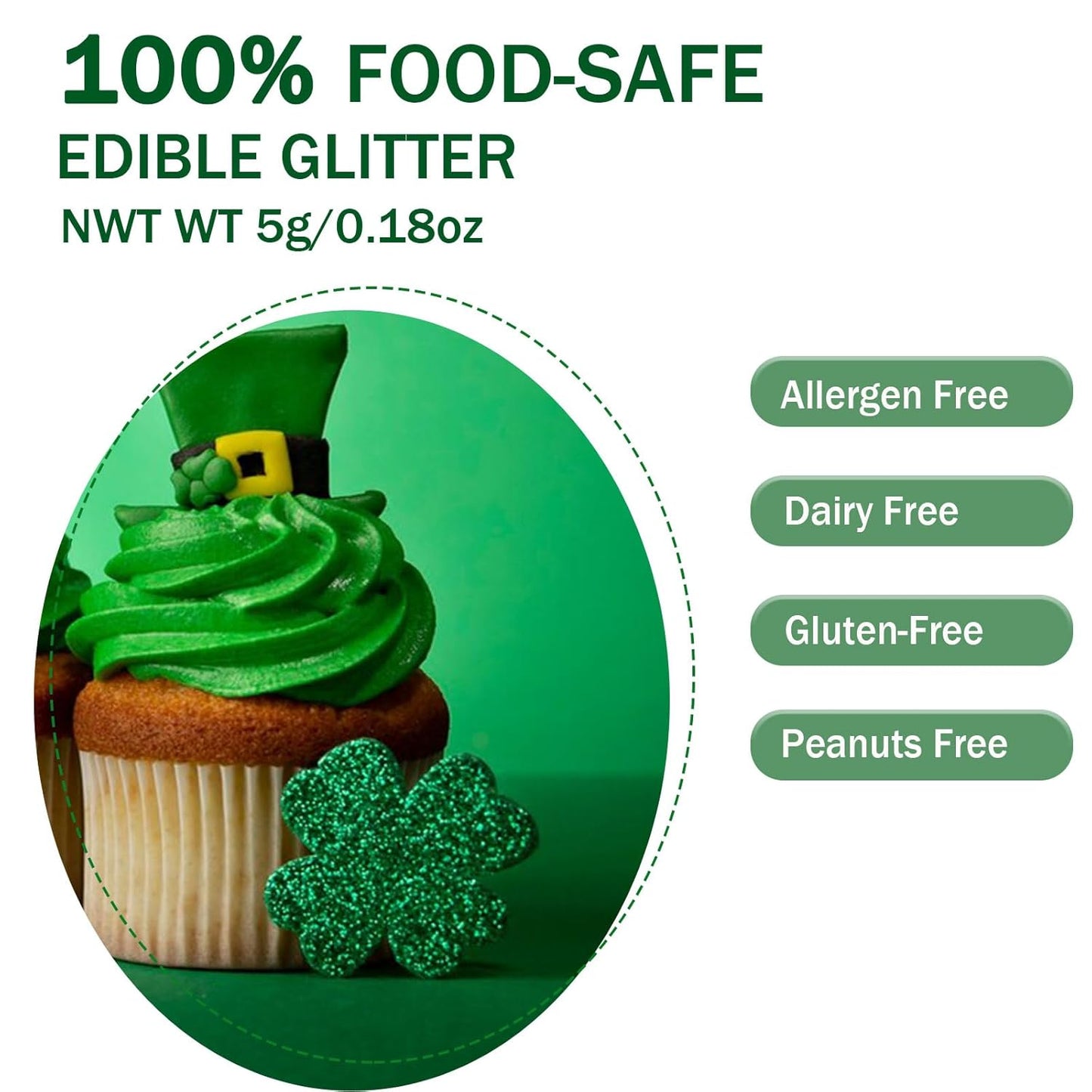 Green Edible Glitter Glimmer Powder for Cakes Drinks - Colaele 5 grams Food Grade Luster Dust Metallic Food Decorating Sprinkle Disco Brew Dust for Cake Decorations Wine Beverage Candy Dessert, Vegan