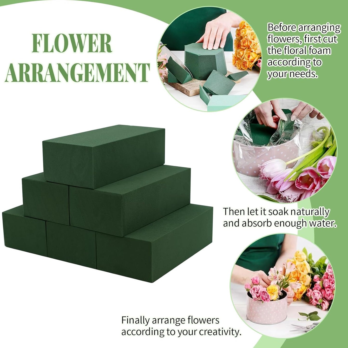 Aktor 8 Pcs Floral Foam Blocks for Fresh & Artificial Flower Arrangement, 8.8” x 4.1” x 2.7” Green Wet Foam for Wedding, Birthdays, Home, Office, and Garden Decorations