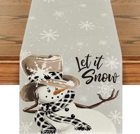 Artoid Mode Grey Snowman Snowflake Let it Snow Winter Table Runner, Seasonal Christmas Kitchen Dining Table Decoration for Home Party Decor 13x60 Inch