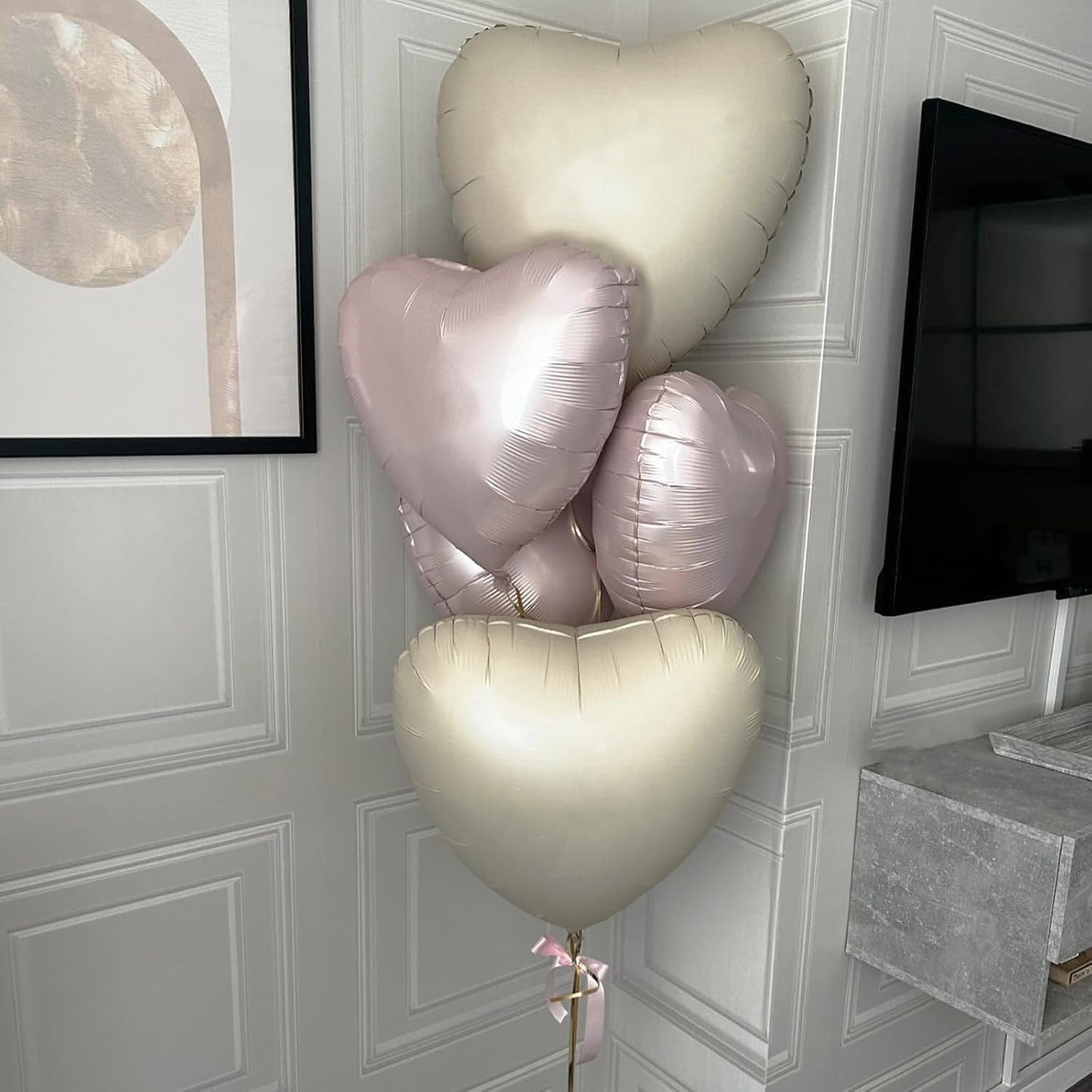 Pink White Heart Balloons, 18 Inch Baby Pink and Cream Helium Foil Heart Balloon 10Pcs Pastel Nude and Light Rosa Heart Shape Mylar Balloons for Boho Girls Women Birthday Baby Shower Bridal Valentines