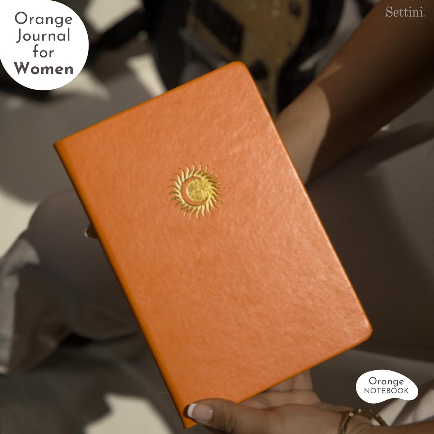 SETTINI Lined Journal, Ideal for Journaling - A5 Vegan Leather Notebook, 192 Archival-Quality Pages, QuillEase Bleed-Free Paper, Inner Pocket & Bookmark - Orange Journal for Women & Men, Orange Sun
