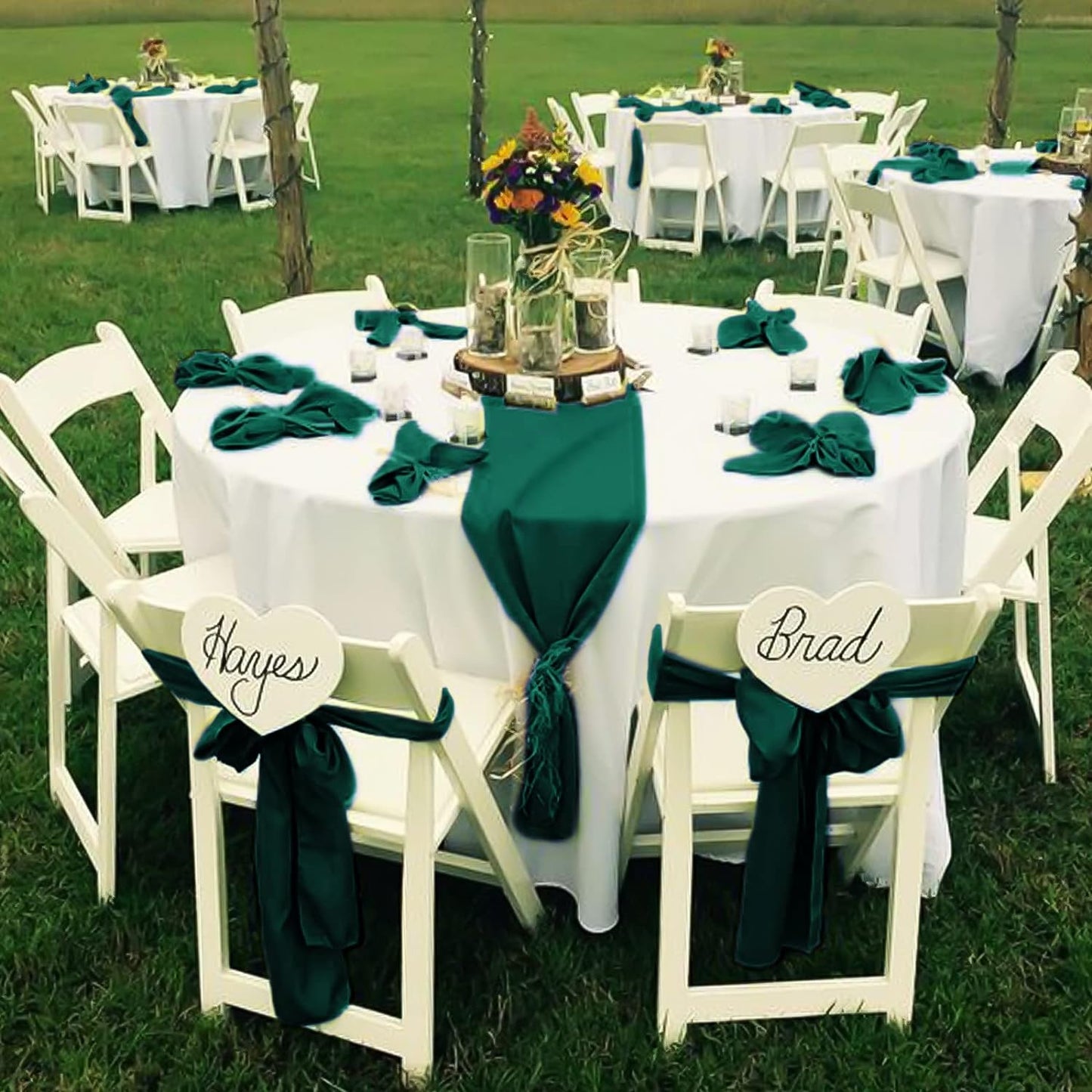 fani 60 PCS Forest Green Satin Chair Sashes Bows Universal Chair Cover for Wedding Reception Restaurant Event Decoration Banquet,Party,Hotel Event Decorations (7 x 108 inch)