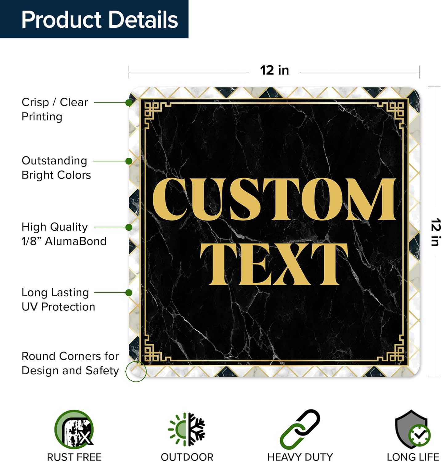 Custom Sign, Custom Street Sign, 11 Font Colors, 13 Font Styles, 4 Hole Options, 22 Sizes, 12x12 Inches, Rust Free DiBound, Fade Resistant, Made in USA by My Sign Center (Marble Tile)