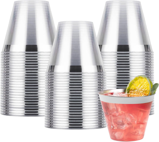 Goodluck 50PCS 9oz Plastic Cups for Party, Disposable Silver Plastic Cups, Cocktail Glasses for Wedding Thanksgiving, Christmas