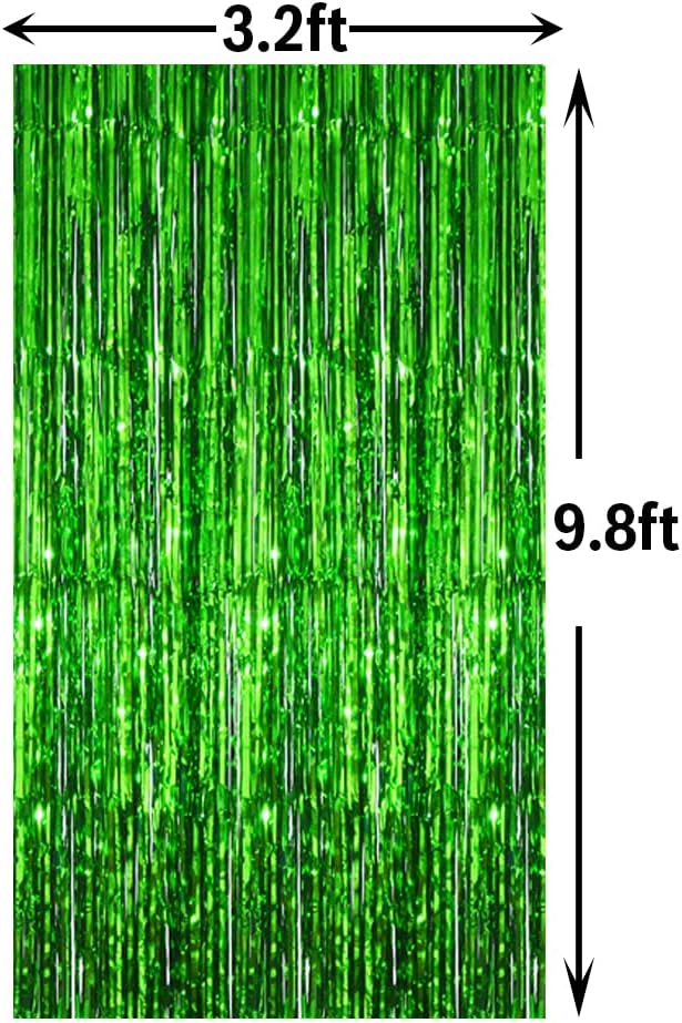 GOER 6.4 ft x 9.8 ft Metallic Tinsel Foil Fringe Curtains,Pack of 2 Party Streamer Backdrop for St. Patrick's Day,Birthday,Graduation,New Year Eve Decorations Christmas Wedding Decor (Green)