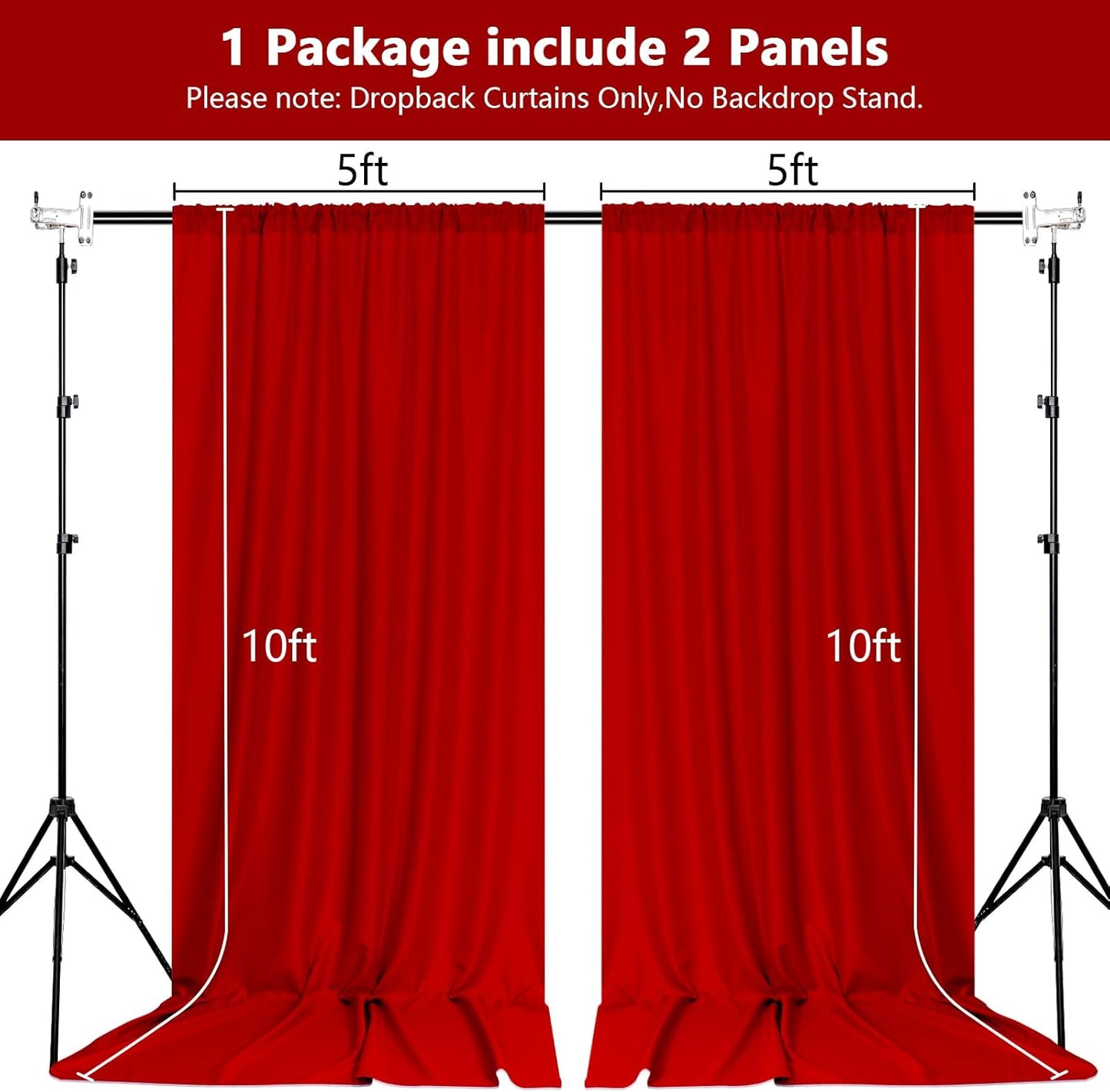 MEETSKY Red Backdrop Curtains for Party Valentine's Day Arch Stage Wedding Ceremony Red Curtains Fabric Photography Backdrop Drapes for BBirthday Party Baby Shower Christmas, 5ft x 10ft, 2 Panels