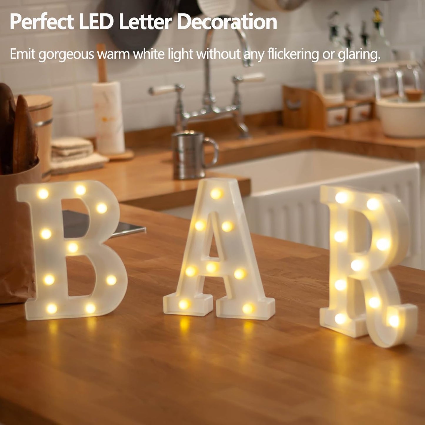 LED Marquee Letter Lights, Small Light Up Marquee BAR Sign, Decorative LED Alphabet Lamp, Battery Operated, Warm White Letter Sign for Bar Decoration