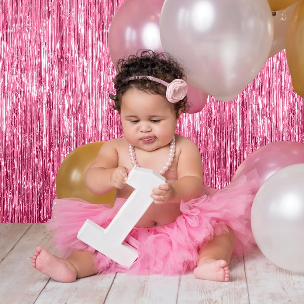 5 Pack Pink Tinsel Curtain Party Backdrop Foil Fringe Birthday Photo Booth Streamer Backdrop Theme Decorations