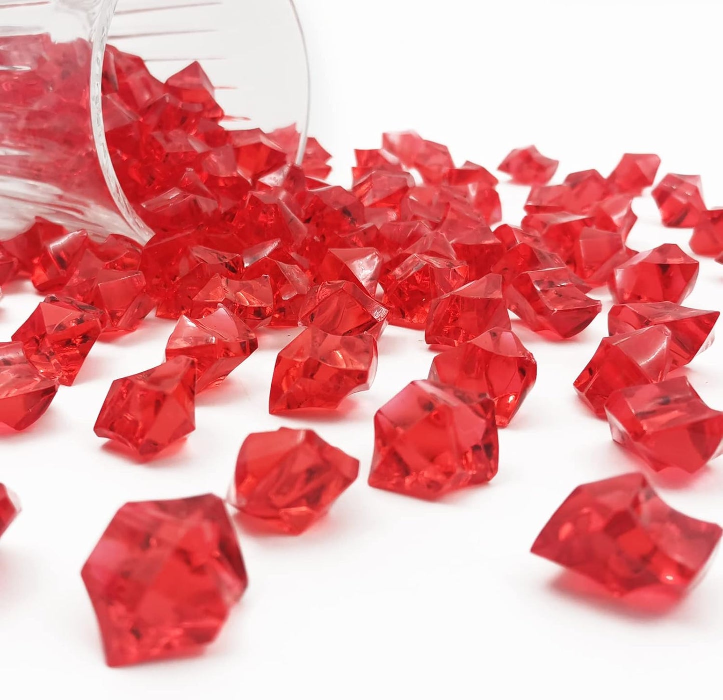 Vase Fillers,150 pcs 16 * 22 mm Red Fake Crushed Ice Cubes, Red Plastic Artificial Acrylic Rocks Acrylic Decor