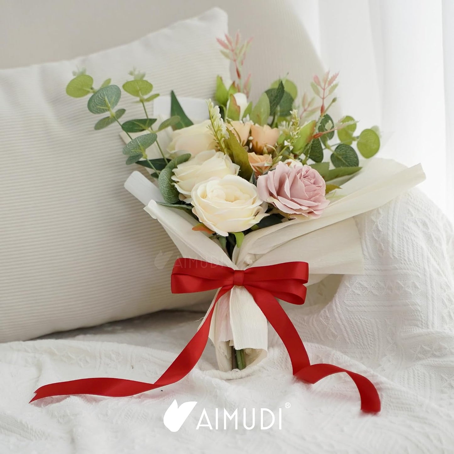 AIMUDI Red Bow 5 × 10" Satin Bow for Gift Wrapping Twist Tie Bows Premade Ribbon Bows for Bouquets Invitations Baskets Crafts Wreaths Wedding Birthday Party Mother's Day Decorations, 36 PCs