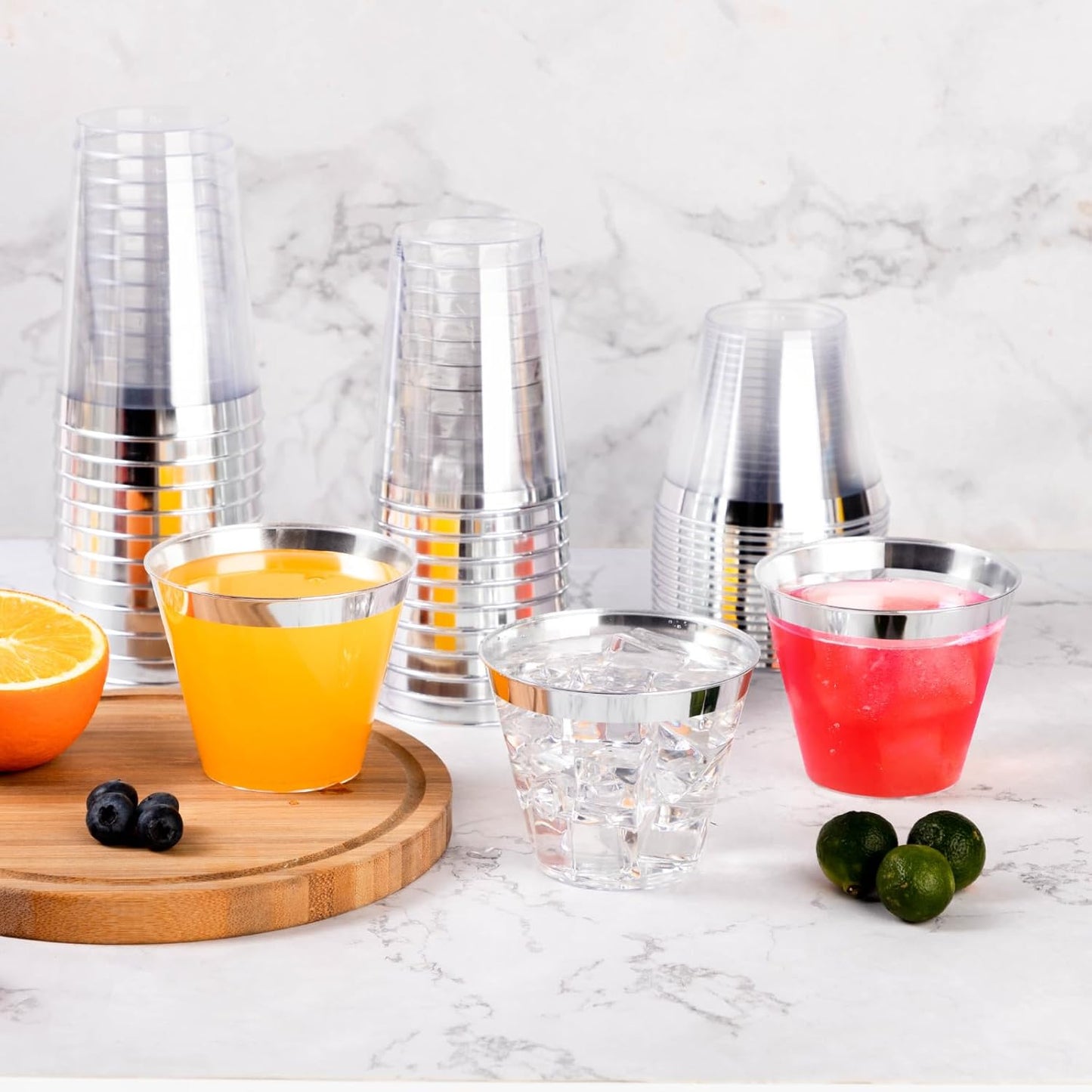 Goodluck 100PCS 12oz Silver Plastic Cups for Party, Disposable Silver Cups, Plastic Cocktail Glasses for Wedding Thanksgiving, Christmas, and Parties