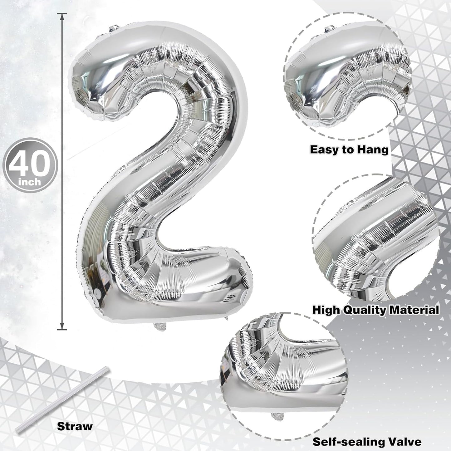 21 Balloons Number, Giant Silver Number 2 & 1 Helium Foil Balloon for Women 21st Birthday Decor, 40 Inch Self Inflating Mylar Number 21 Balloons for Man Anniversary Party Decorations Supplies