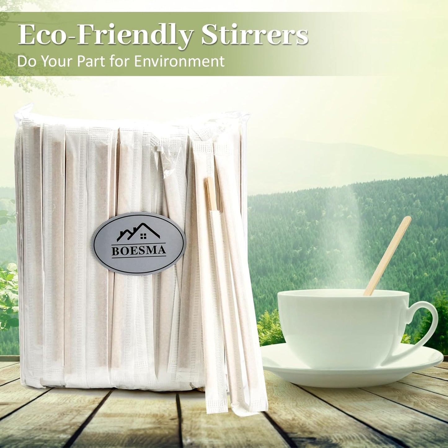 Bamboo Coffee Stirrers Individually Wrapped 200 Count – Coffee Stir Sticks 7 inch Coffee Bar Disposable individually wrapped coffee stirrers for Coffee and Cocktail