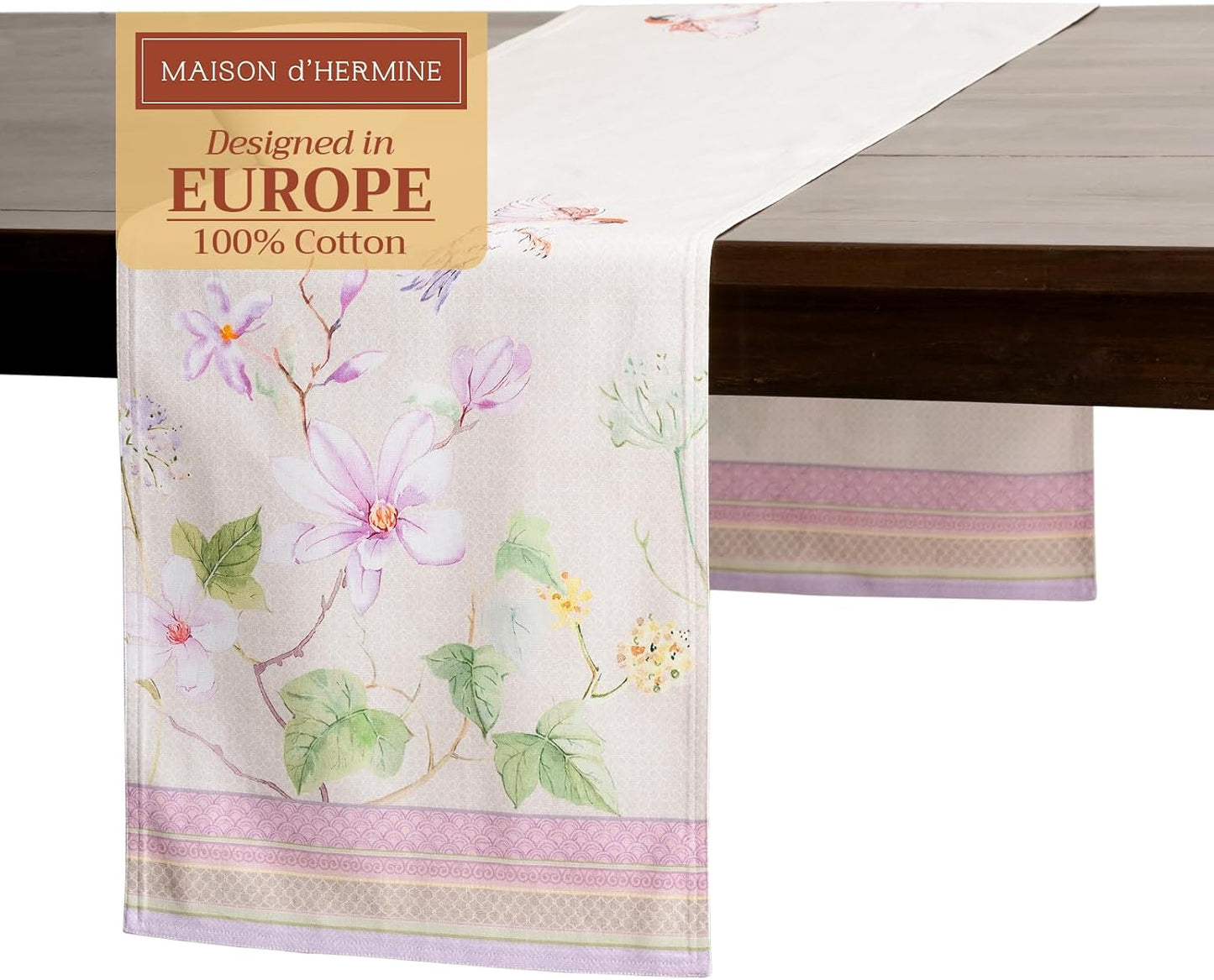 Maison d' Hermine Table Runner 100% Cotton Double Layer Table Runners 108 inches Long Decorative for Home Kitchen Dining Party Wedding Bridal Shower Spring Summer (Magnolia Mornings, 14.50" x 108")