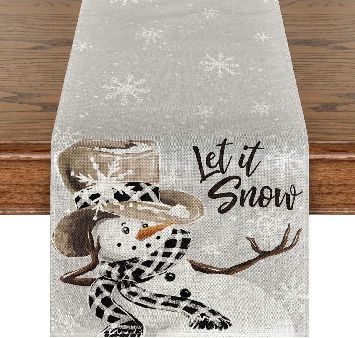 Artoid Mode Grey Snowman Snowflake Let it Snow Christmas Table Runner, Seasonal Winter Kitchen Dining Table Decor for Home Party Indoor 13x48 Inch
