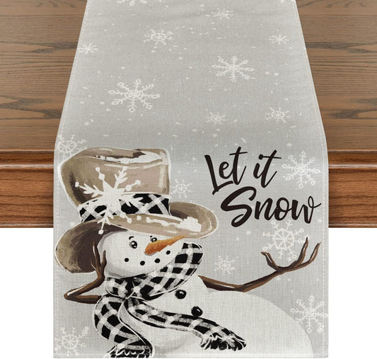 Artoid Mode Grey Snowman Snowflake Let it Snow Christmas Table Runner, Seasonal Winter Kitchen Dining Table Decor for Home Party Indoor 13x72 Inch