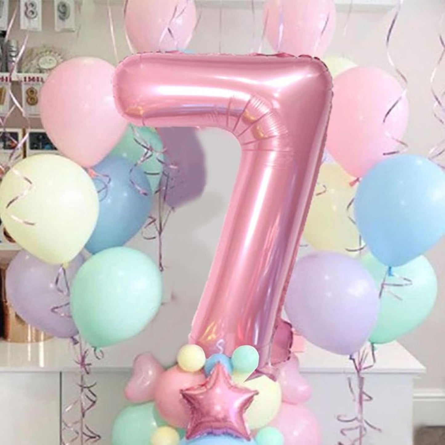 Light Pink Number 7 Balloon 40 Inch Big Self Inflating Foil Number Balloons 0-9, Pastel Pink Digital 7 Helium Balloon for 7th 17th 27th Girls Birthday Party Graduation Anniversary Decoration