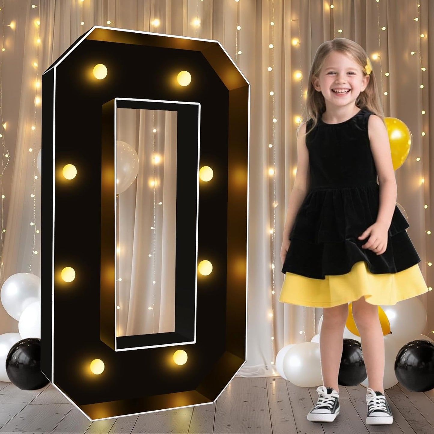 Pooqla 3FT Marquee Light Up Letters, Black LED Party Decor Large Marquee Letters 3 Feet Tall, Giant Mosaic Letter for Birthday Graduation Anniversary Wedding Decoration, Letter O